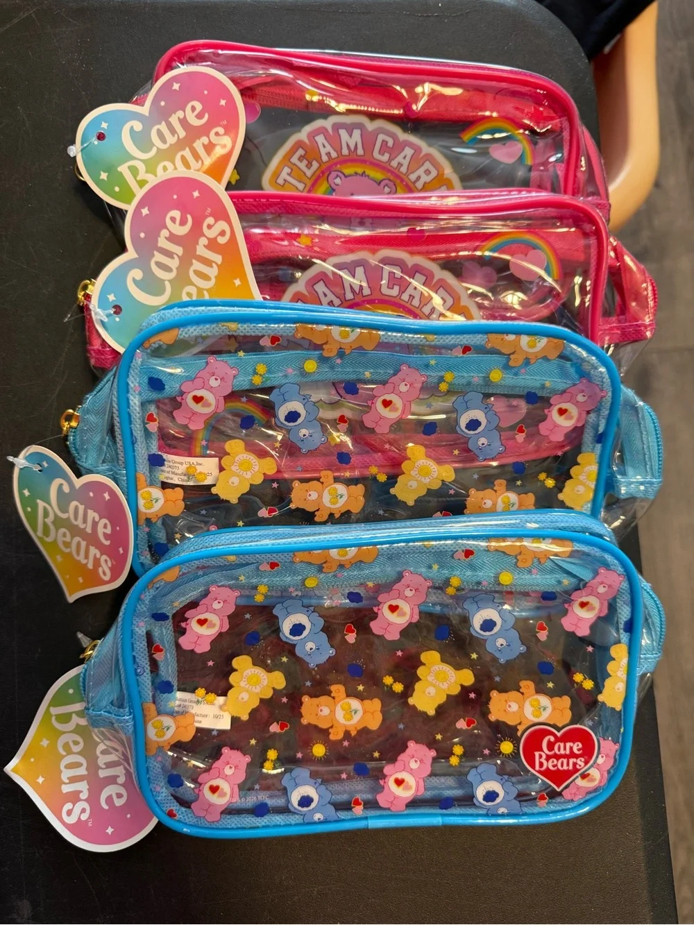 Care Bears Clear Pink and Blue Kids Cosmetic/ School Bags Set Set of 4